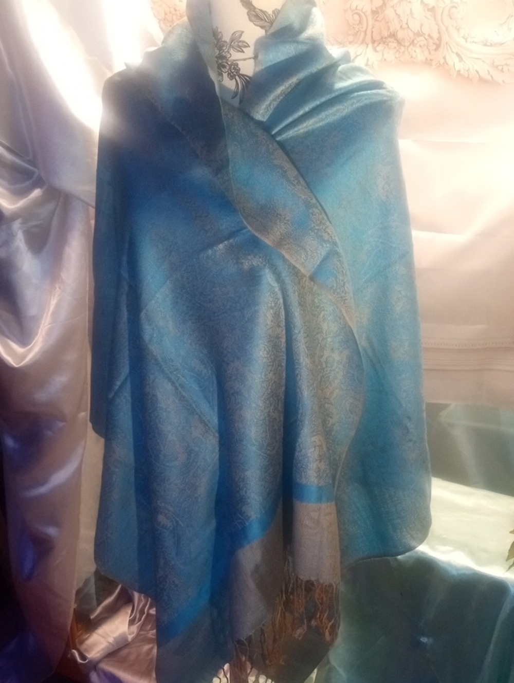 Pashmina Teal and Aqua Woven Shawl